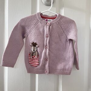 Baby Boden Pink Deer Pocket Cardigan Sweater Wool Blend Girls Size 12-18 Months